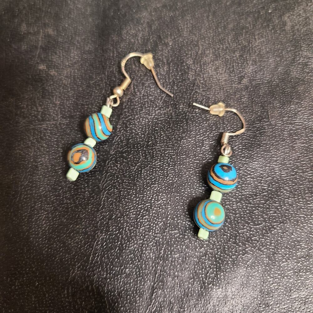 Handmade beaded Rainbow calsilica dangle earrings